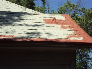 Closeup of Durham shingle roof repair work 