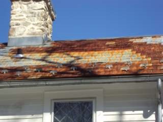 Closeup of rusty metal shingles